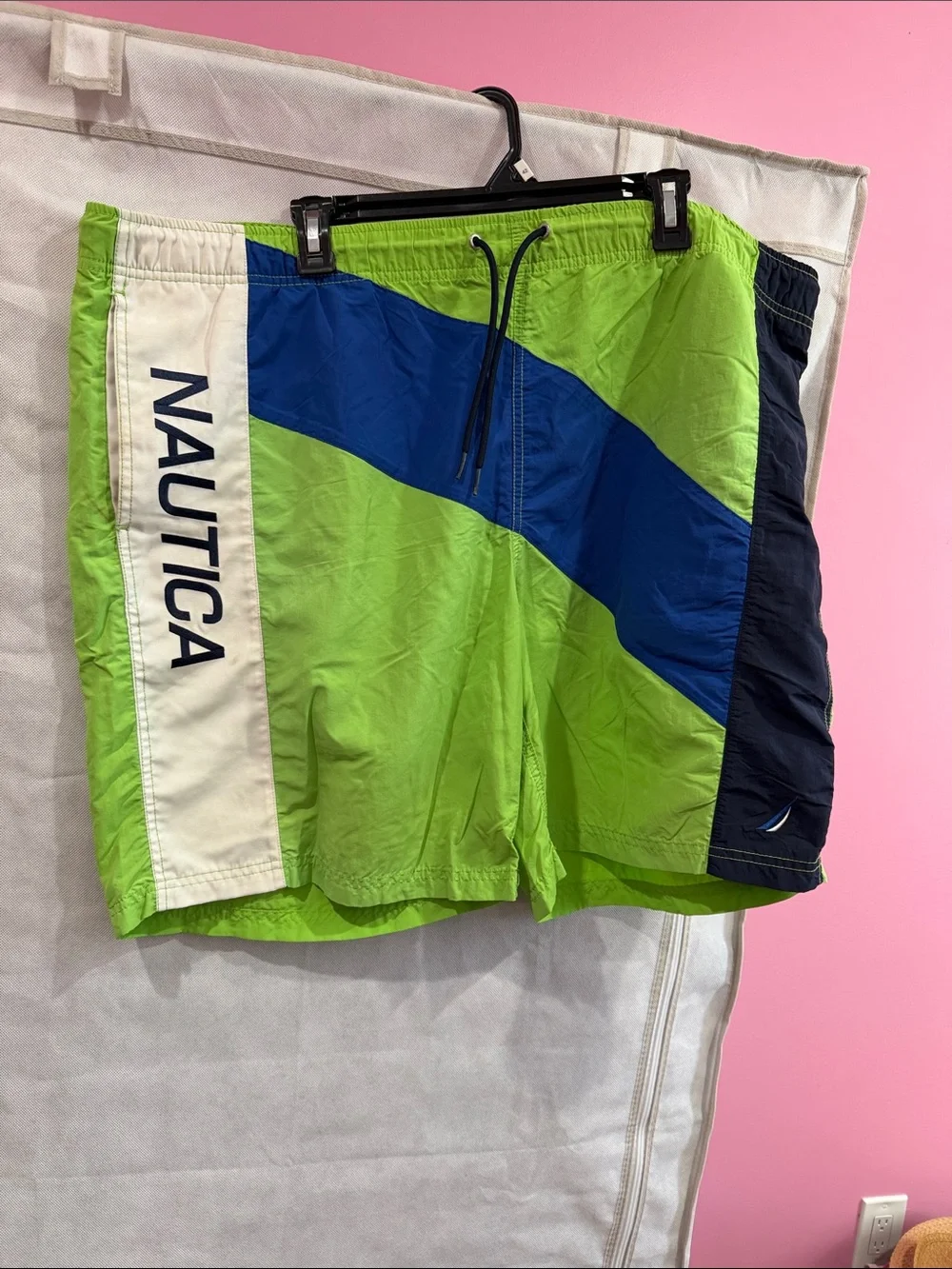 Nautica Lime Green, Navy & White Colorblock Swim Shorts
